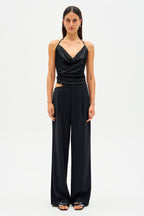Black jersey drape cowl-neck camisole top with thin straps
