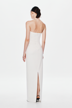 Ivory sleeveless V-back maxi suiting dress with thigh slit