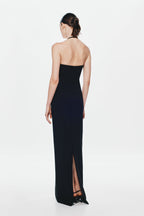 Black sleeveless halter maxi dress, open back with V back and back slit