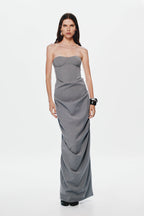 Grey strapless bustier with sweetheart cups and fitted longline silhouette
