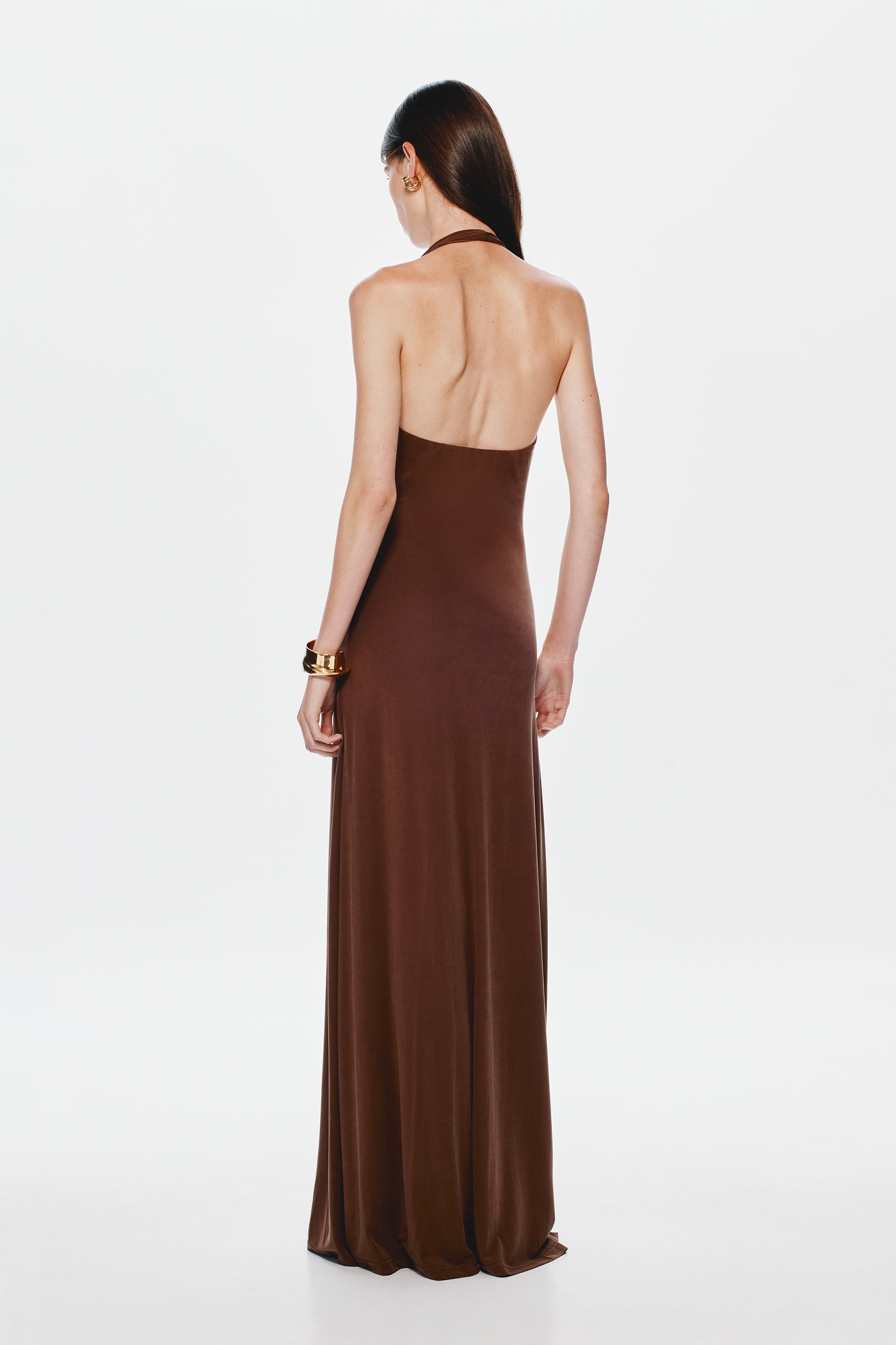 Cedar backless halter maxi cupro dress with open back