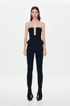 Black strapless corset top with keyhole neckline and peplum waist