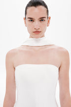 Ivory satin strapless bodice with wide bandeau and satin choker collar
