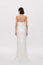 Ivory sequin maxi dress with open back and spaghetti straps
