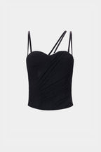 Black mesh corset top with sweetheart neckline and thin spaghetti straps