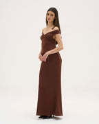 Athena Satin Maxi Dress - Chocolate