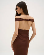 Athena Satin Maxi Dress - Chocolate