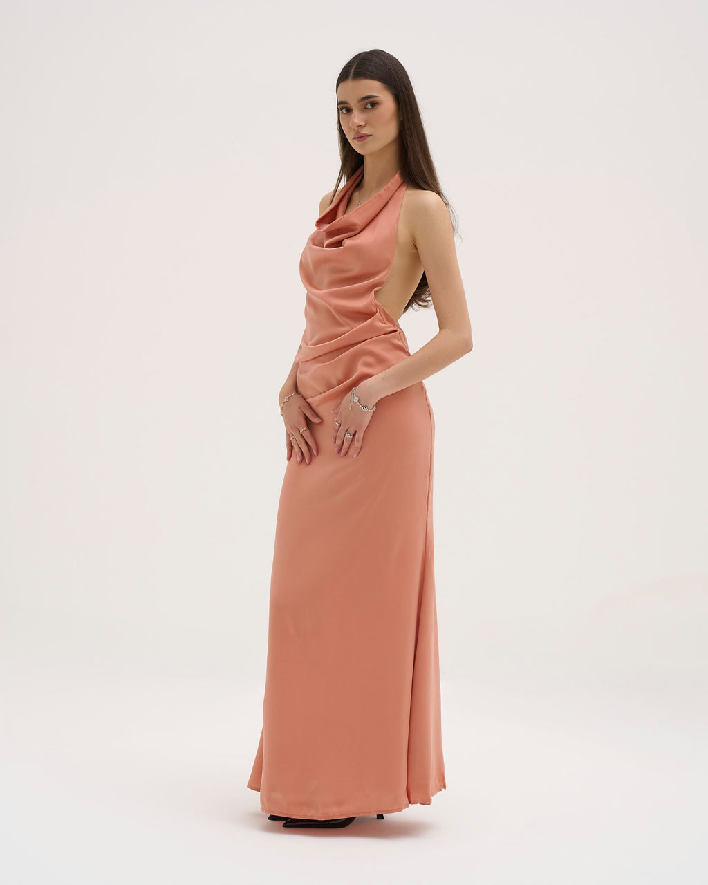 Renee Satin Maxi Dress - Coral