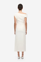 Ivory crepe midi dress with yoke back and center-back vent