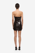 Black sequin mini dress with open back and straight hem