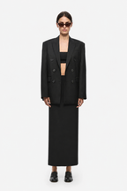 THE DREW black wool suiting blazer, notch lapels, double-breasted button front