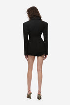 Black crepe blazer back view with long sleeves and fitted waist