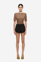 Chocolate padded short-sleeve scoop-neck bodysuit, fitted seamless look