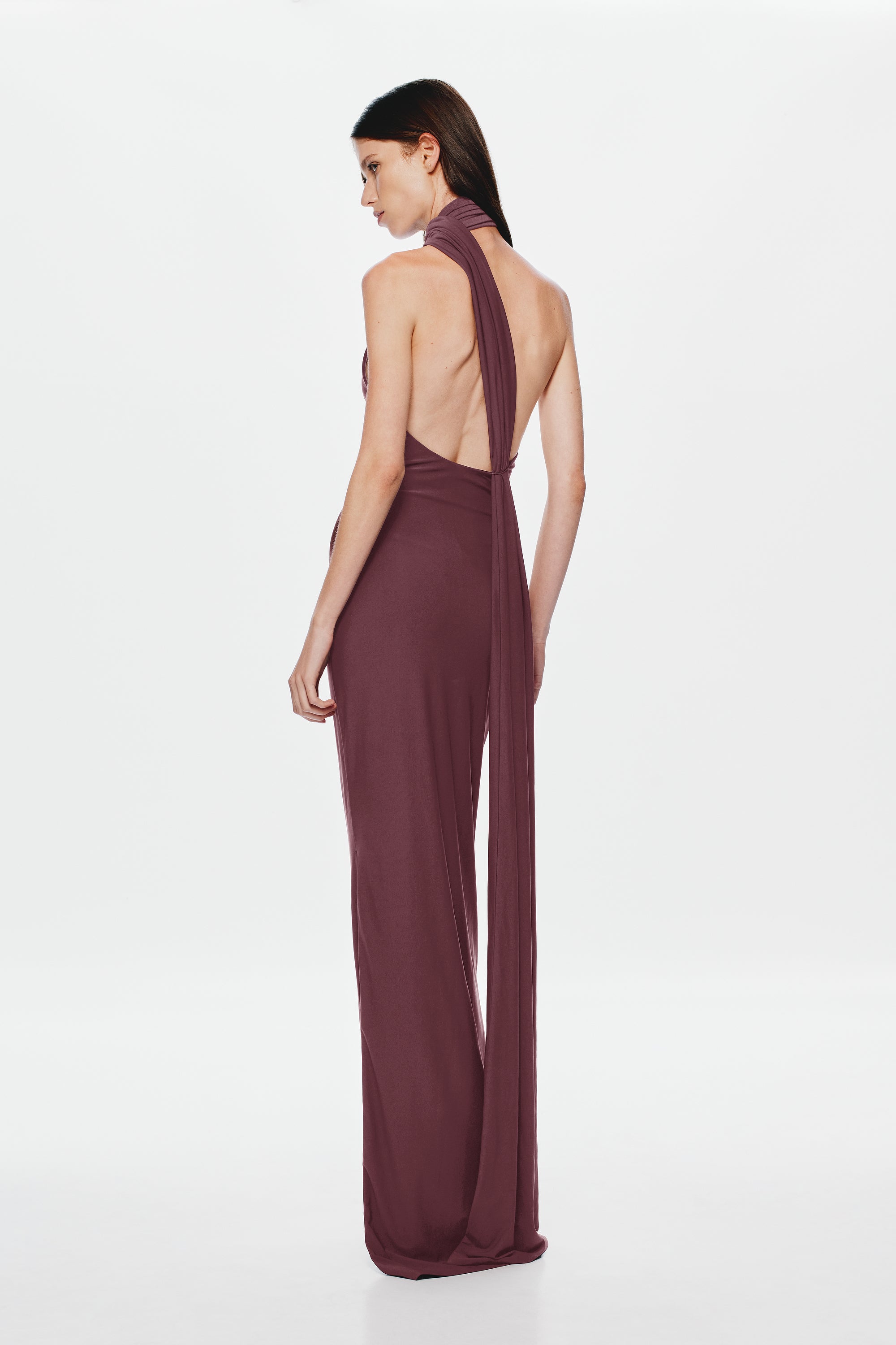 Fig sleeveless jersey maxi dress with open back and high neckline