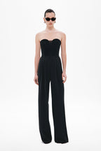 Black strapless sweetheart jersey top with corset seams