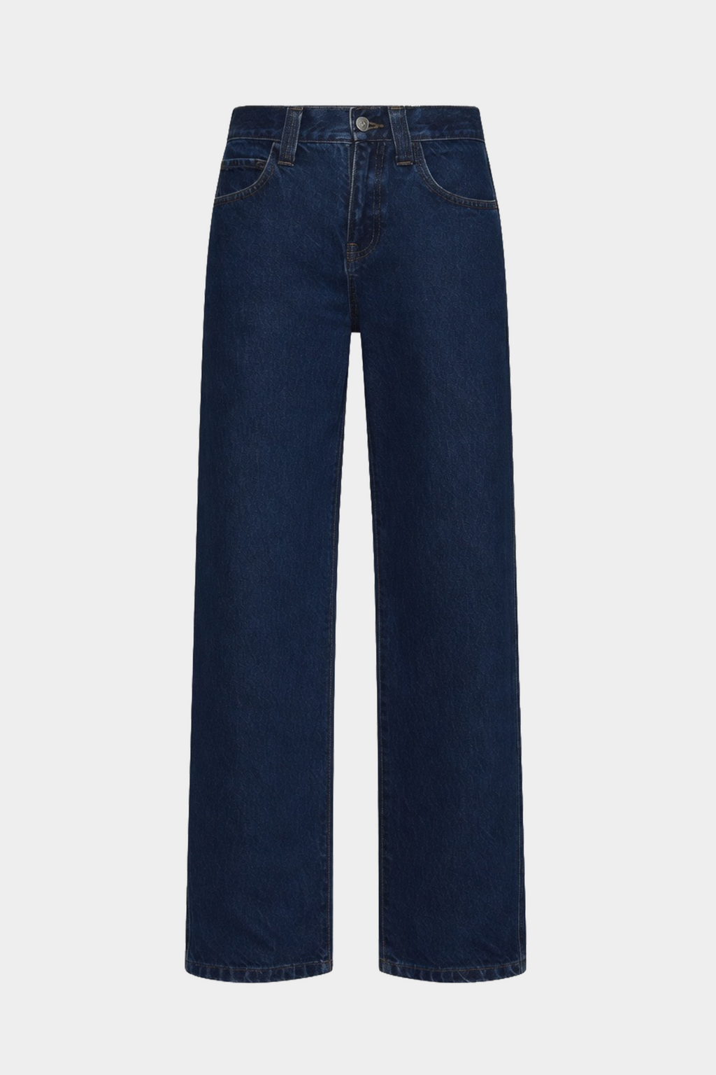 Vintage blue wide-leg denim jeans, straight wide leg with button-and-zip closure