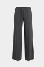 Grey marle merino knit pants flat lay, drawstring waist and wide-leg silhouette