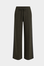 Merino knit pants flat lay in dark hunter green with drawstring waist, wide legs