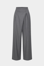 Grey wrap-front wide-leg suiting pants with pleated front