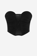 Black corset-style strapless jersey top bodice with ruched side panels