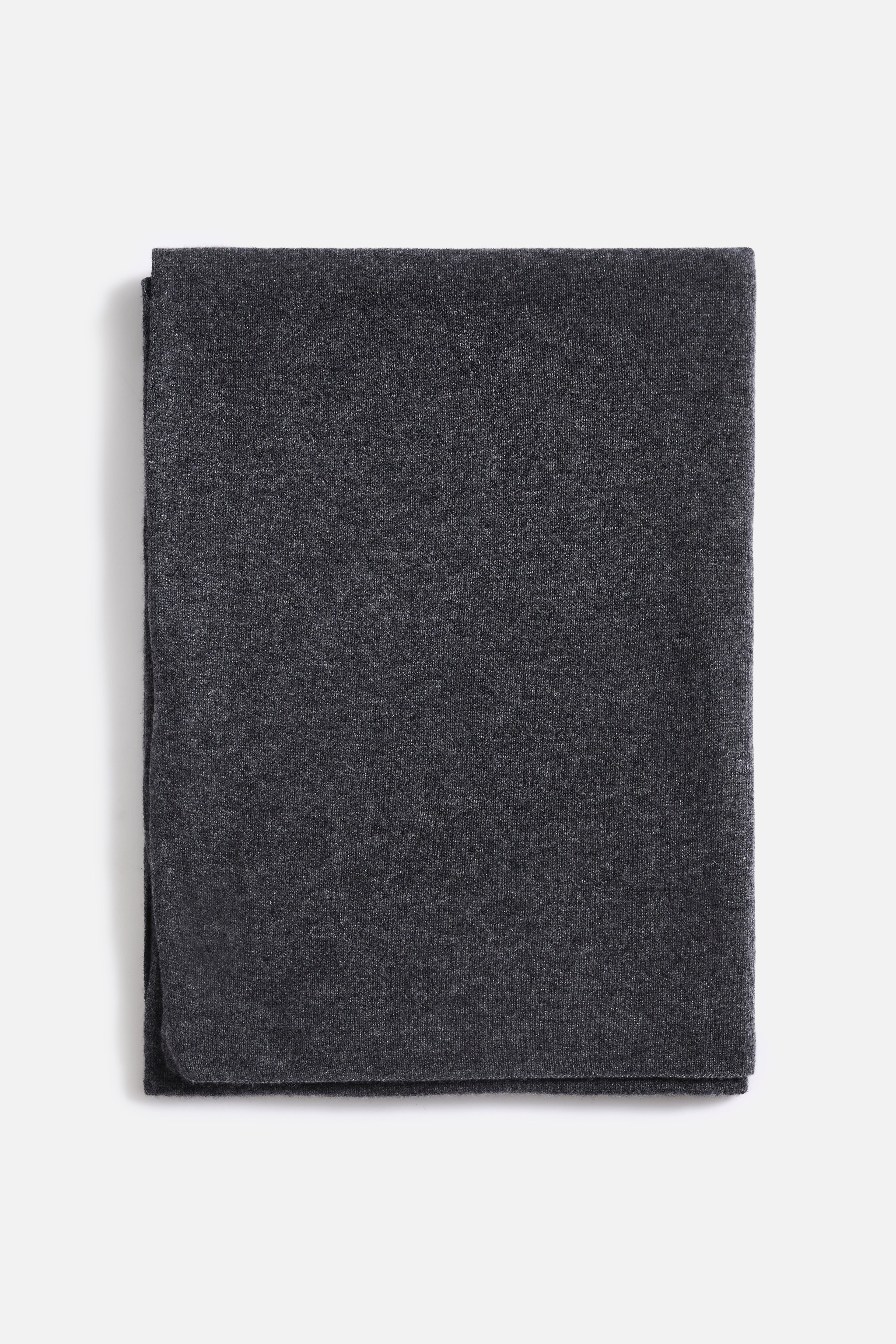 Dark charcoal cashmere scarf, smooth fabric square with folded hem edge