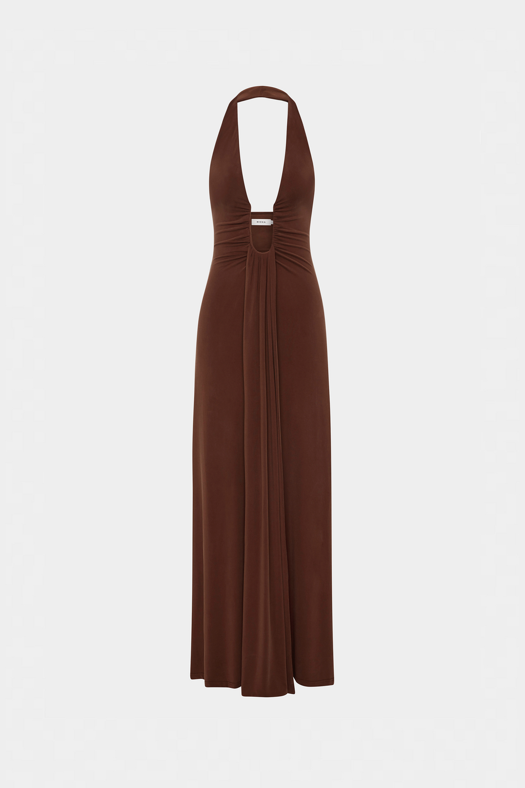 Cedar cupro maxi dress back view with gathered bow and open back