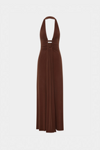 Cedar cupro maxi dress back view with gathered bow and open back