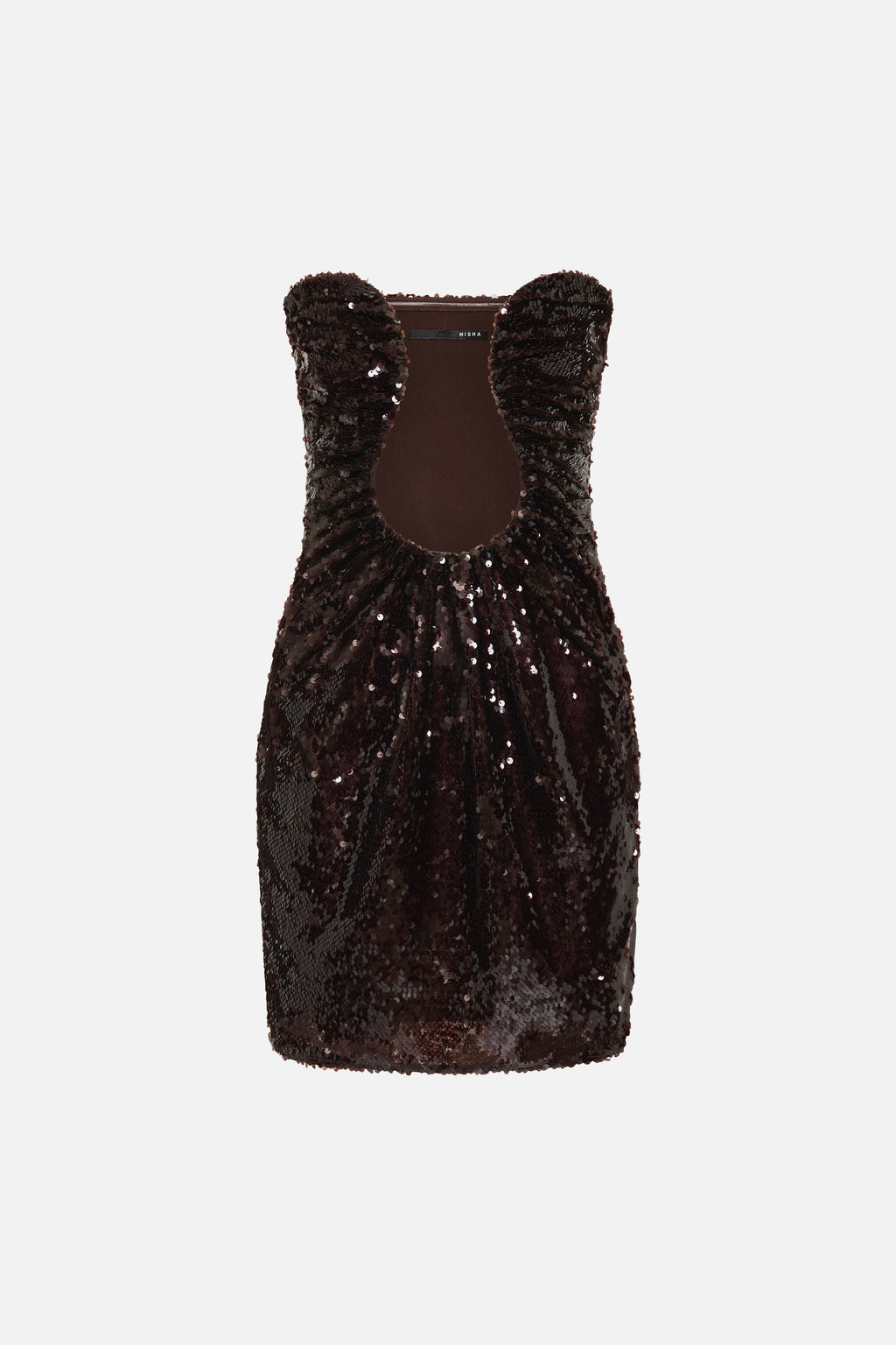 Black sequin mini dress with wide arm openings and open back