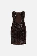 Black sequin mini dress with wide arm openings and open back