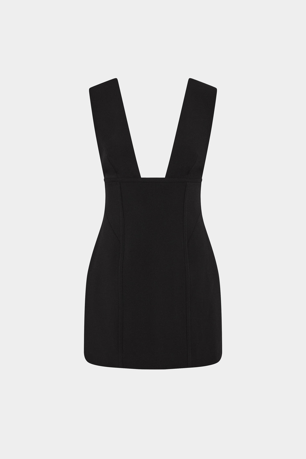 THE MARCIE black sleeveless mini dress with square neckline, tailored pleats