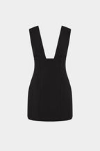 THE MARCIE black sleeveless mini dress with square neckline, tailored pleats