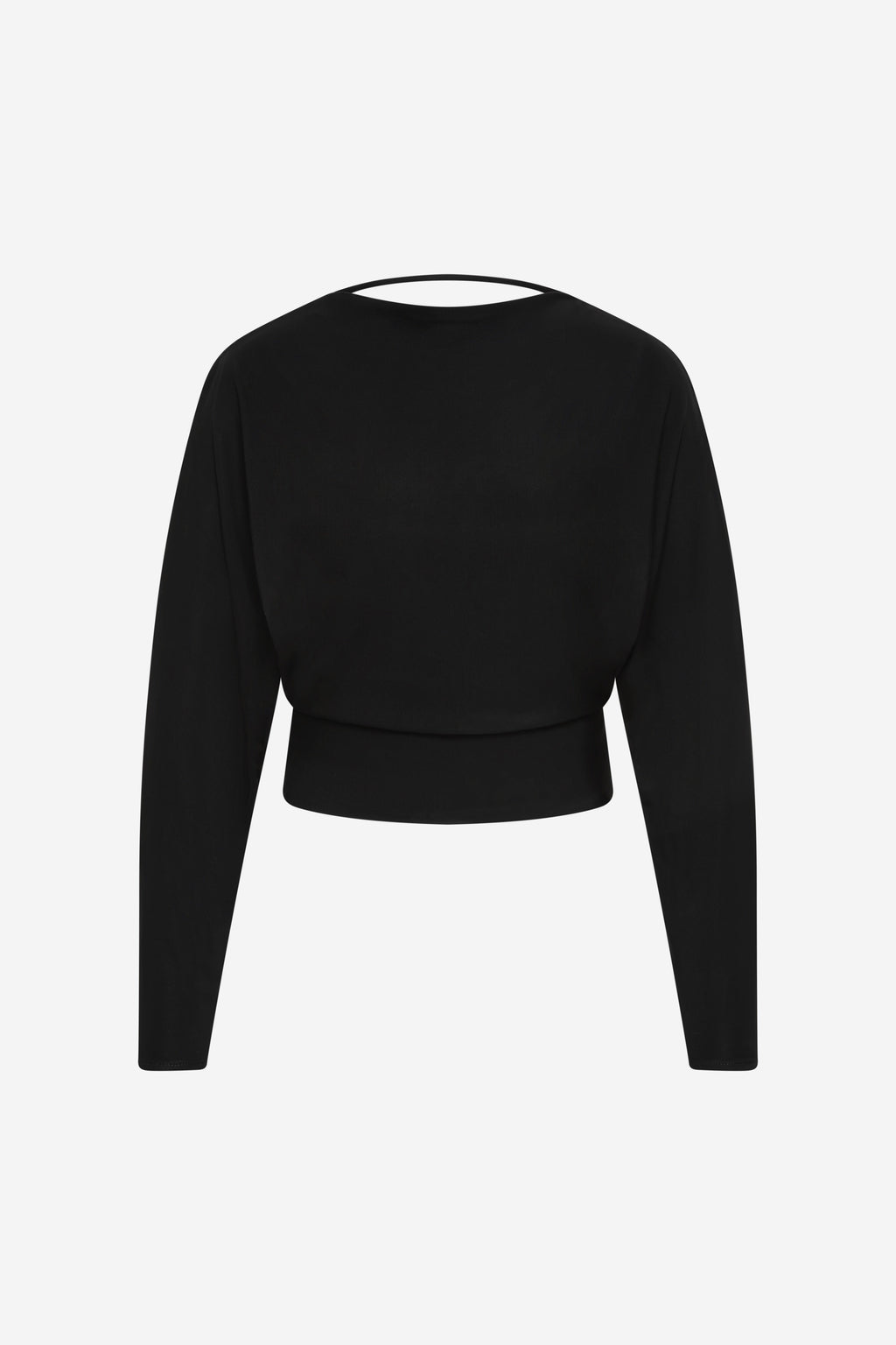 Black cropped jersey top with long sleeves and round neckline