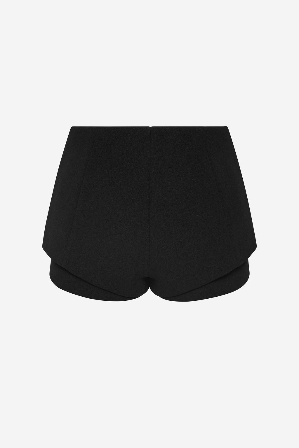 Black mini crepe shorts with high waist and tailored front