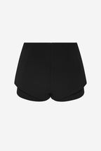 Black mini crepe shorts with high waist and tailored front