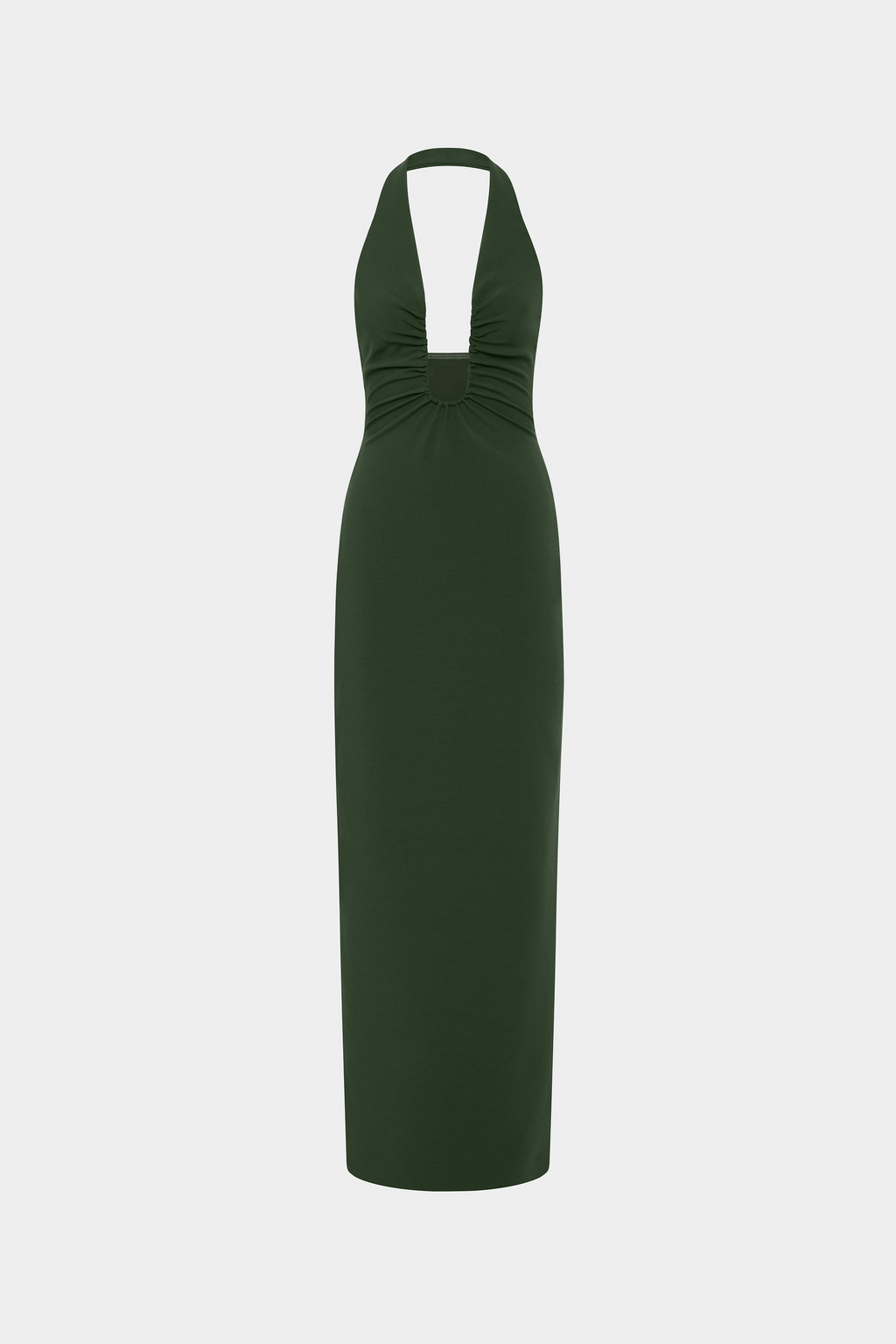 Moss green halter maxi dress with keyhole neckline