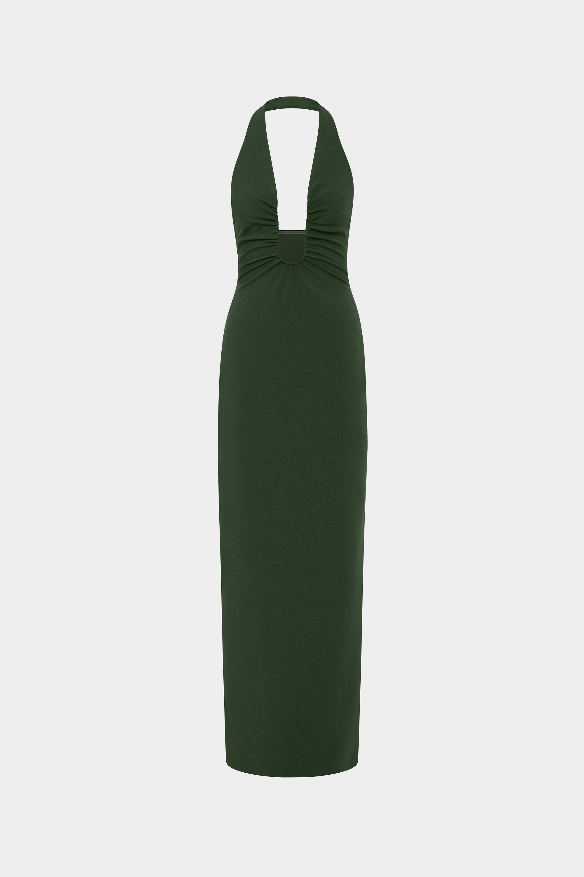 Moss green halter maxi dress with keyhole neckline