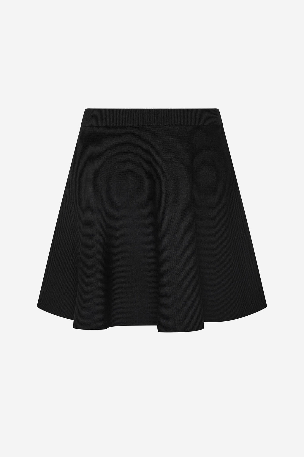 Black flared knit mini skirt with ribbed waistband