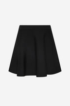 Black flared knit mini skirt with ribbed waistband