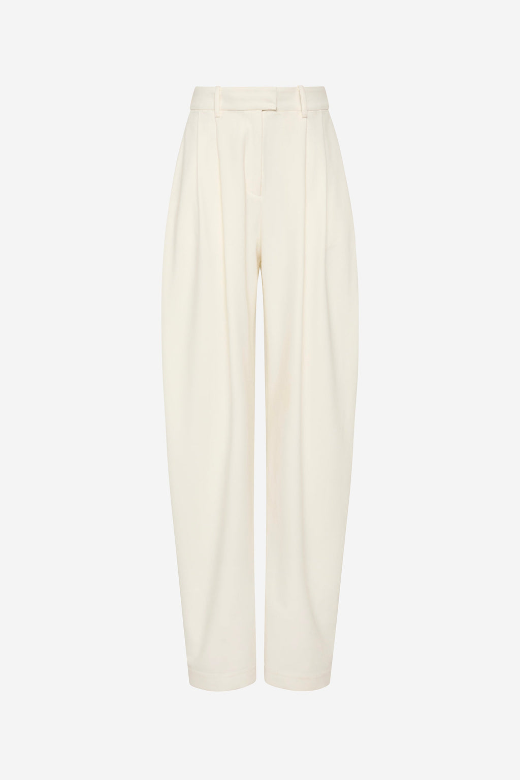 Ivory pleated barrel-leg trousers with front pleats and wide straight legs