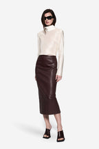 Ivory sheer silk blouse front view with high neck and long sleeves
