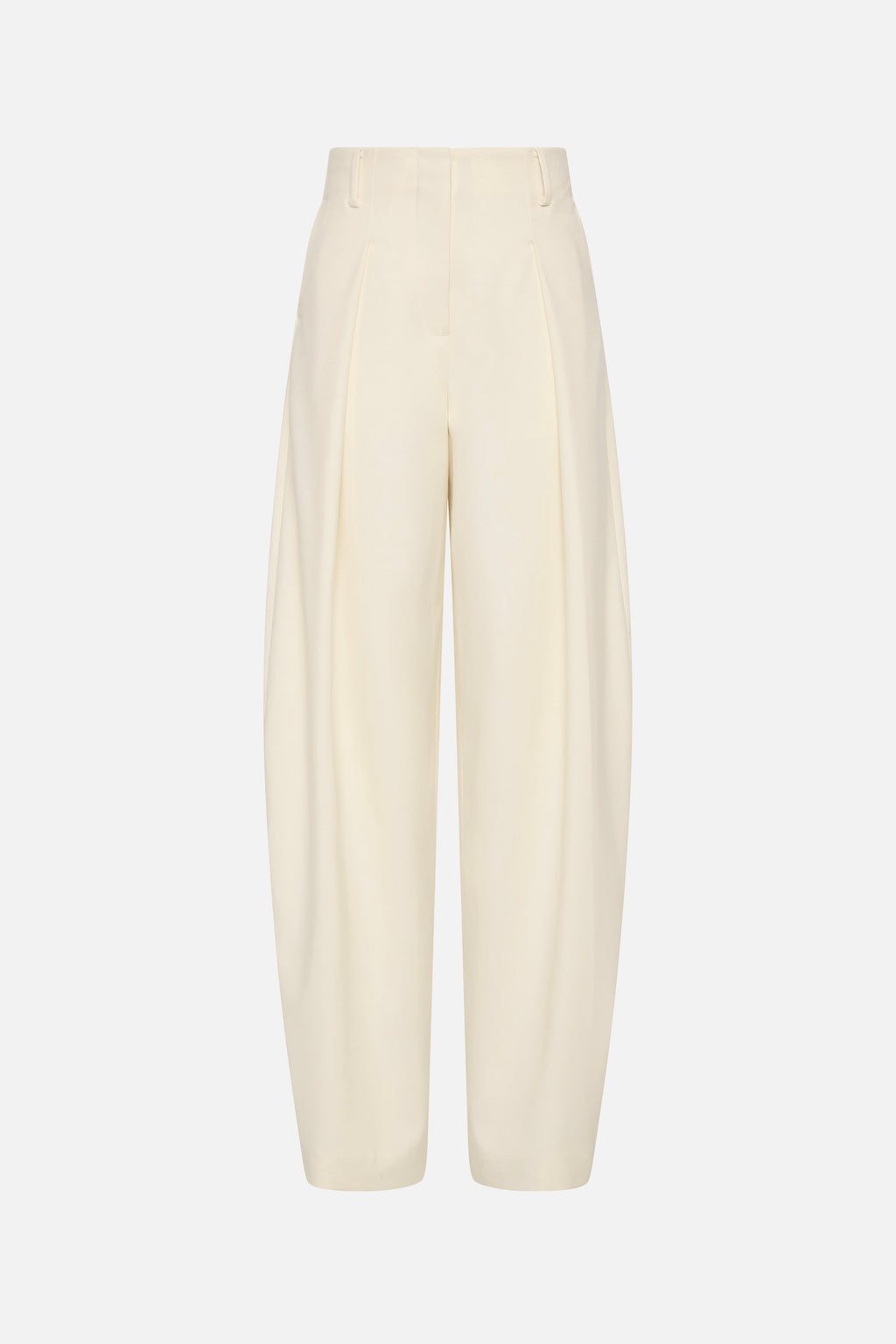 Cream wide-leg trousers flat lay with high waist and relaxed straight drape