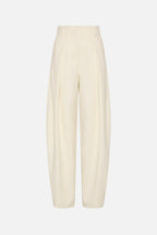 Cream wide-leg trousers flat lay with high waist and relaxed straight drape