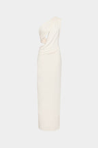 Ivory cupro maxi dress with gathered side drape