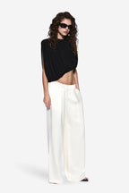 Off-white high-waist wide-leg acetate pants with straight, flowing legs