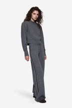 Grey marle merino knit sweater with crew neck and long sleeves, relaxed fit