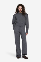 Grey marle merino knit crewneck sweater, long sleeves, pullover style