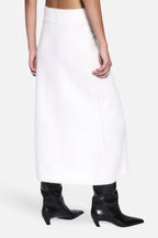 Brushed cashmere midi skirt in winter white, full front view with clean hem