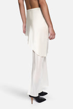Winter white bias-cut silk skirt, asymmetric side panel and flowing straight hem