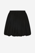 Black bubble mini skirt with elastic waistband and gathered pleats