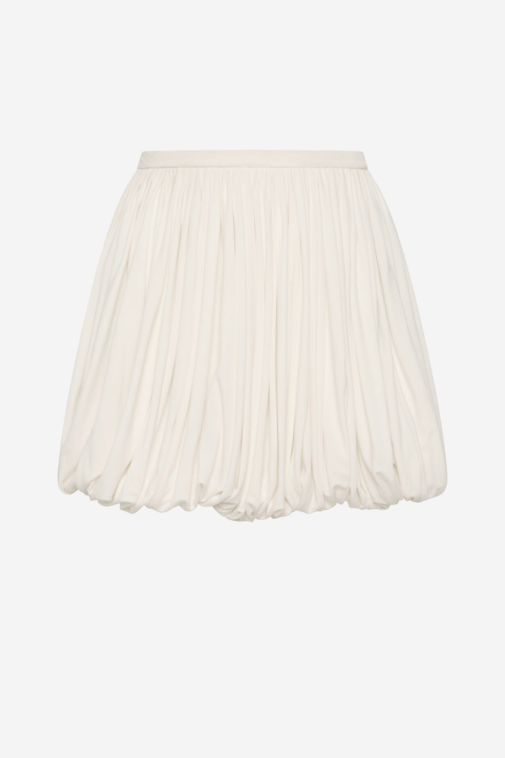 Whisper white bubble mini skirt with elastic waistband and gathered pleats